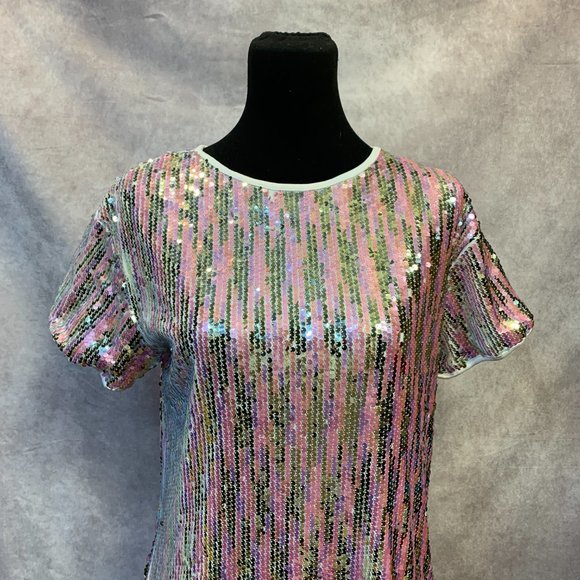 Just Quella Sequined Mesh T-Shirt Dress - Picture 3 of 10